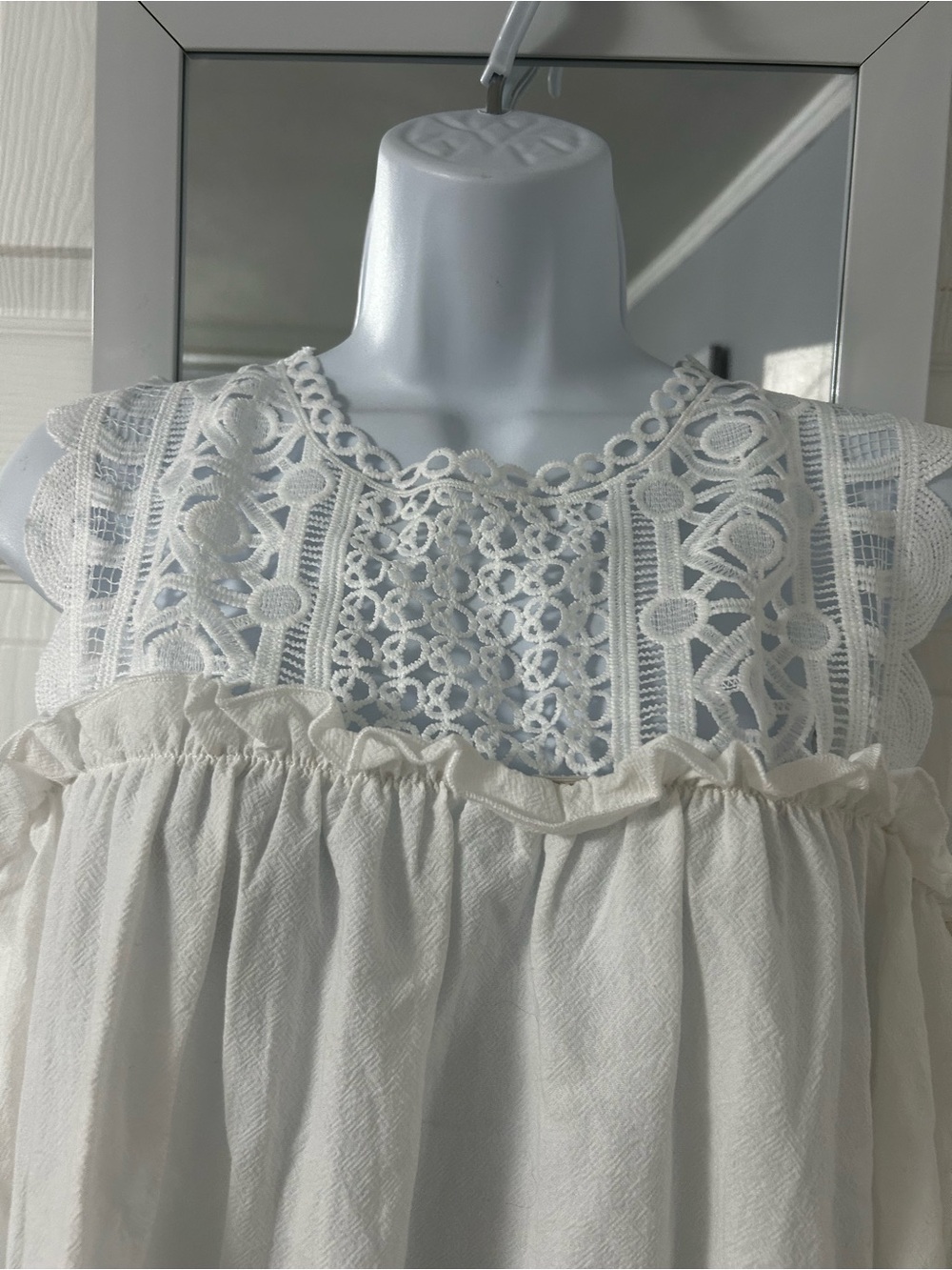 Girls' Ivory Lace Yoke Sleeveless Dress